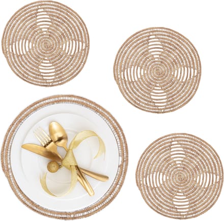 placemat - set van 4 - Ø 35 cm - boho - gevlochten - rond