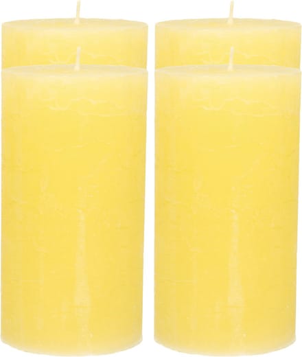 Atmosphera Stompkaars - 4x - geel - 7 x 13 cm - rustiek model - cilinderkaars - kaars