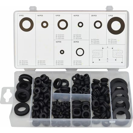 AWTools AW18325 - Rubber Doorgangsringen Set - 180 Stuks - Elastisch en Duurzaam