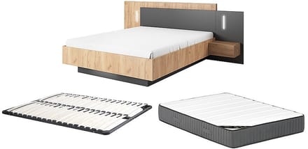 Vente-unique Bedframe hout antracietgrijs, natuurlijk licht 160 x 200 cm
