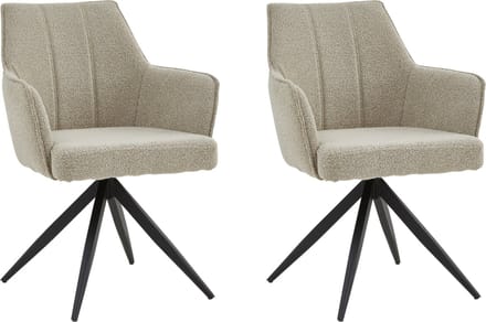 Colenis® - Sophie Eetkamerstoel - Set Van 2 - Beige - Bouclé Stof - Met armleuning