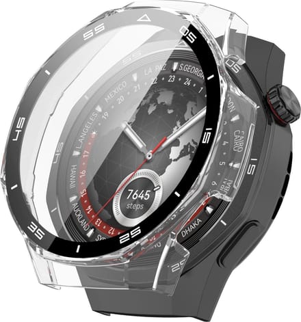 Strap-it Hard PC bescherm hoesje - case met screen protector van glas geschikt voor Huawei Watch GT 5 Pro - 46mm (transparant)