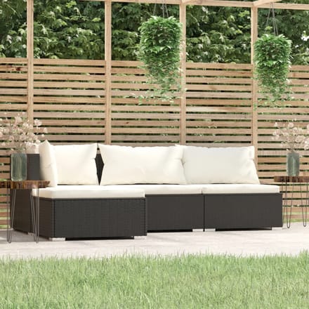vidaXL - 4-delige - Loungeset - met - kussens - poly - rattan - zwart