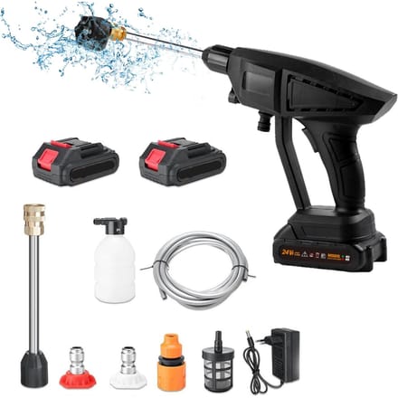 Draadloze hogedrukreiniger, 6 spuitmodi 120PSI draagbare hogedrukreiniger, handheld met batterij zwart