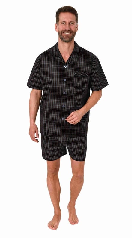 Normann Heren Pyjama Korte Mouwen Geweven Knoop Omhoog Elegant Ontwerp
