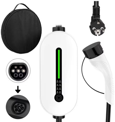 Mobiele Thuislader Type 2 vanaf stopcontact – 10 meter – 3,7 kW 16A – IP66 Waterdicht – Instelbare laadstroom – Schuko – Wit – Inclusief tas