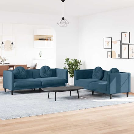 vidaXL - 2-delige - Loungeset - met - kussens - fluweel - blauw