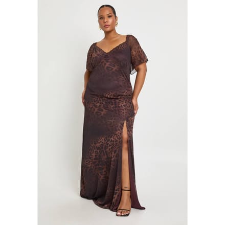boohoo Dames Plus Leopard Kanten Rand Engelmouw Slip Jurk | Brown | Maat: 16