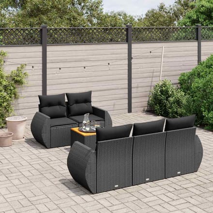 vidaXL - 6-delige - Loungeset - met - kussens - poly - rattan - zwart