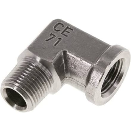 3/8'' NPT x 3/8'' NPT M/F RVS L-Fitting 90graden 210 Bar - Hydrauliek - FL2E-MF-S-038N