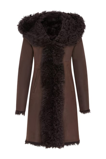 Dames bruine Toscaanse trenchcoat met capuchon van echt schapenleer - Verona