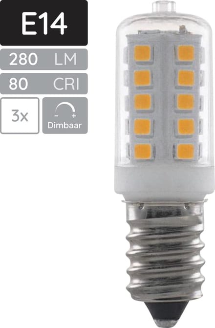 SPL E14 LED Lamp 3W Dimbaar - Warm Wit - 280lm - LED Buislamp T16 - 3 Stuks