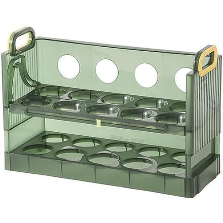 Eieropslagdoos, koelkast automatische flip-eierdoos, universele anti-val eierlade, eierhouder 2 layers groen