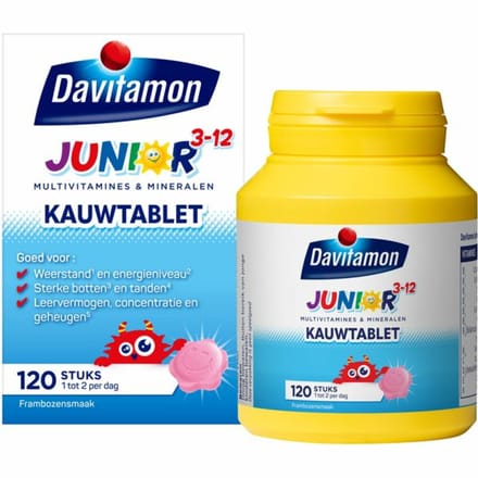 Davitamon - Junior 3+ Kauwvitamines Framboos - 4 x 120 kauwtabletten - Voordeelverpakking