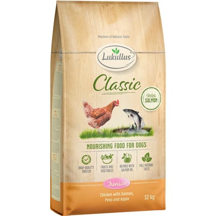 Lukullus Classic Junior Kip & Zalm - Dubbelpak: 2 x 12 kg Nieuw Receptuur
