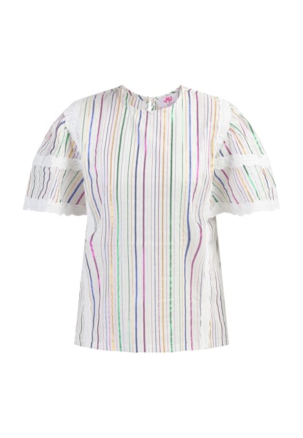 Mymo Blouse met metallic strepen Dames Witte veelkleurige strepen