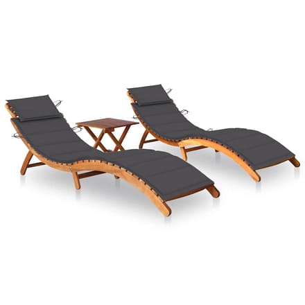 vidaXL - Ligbedden - 2 - st - met - tafel - en - kussens - massief - acaciahout