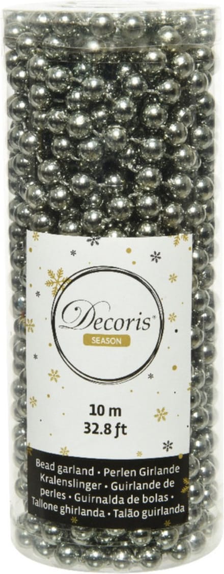 Decoris Kralenslinger - antraciet grijs - 10 meter - kunststof - glans - kerstslinger - kerstversiering