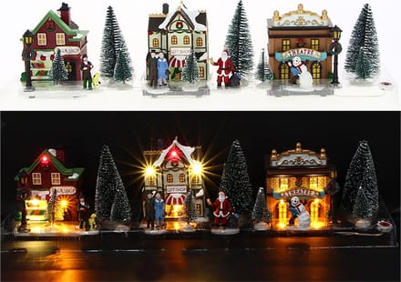 LED Bright Christmas Village, set van 3 huizen en accessoires - Plastic - SILUMEN