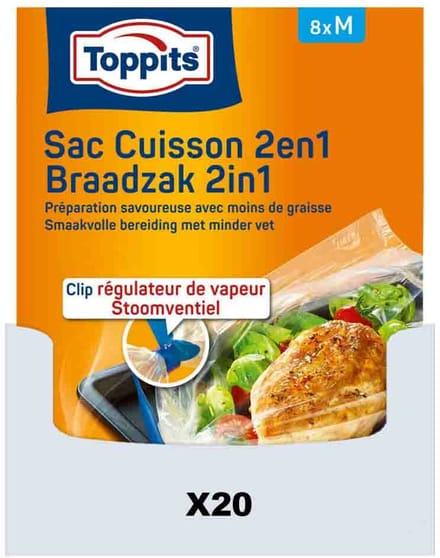 Toppits Braad- en Stoomzakken 2-in-1 - 20 x 8 stuks - Voordeelverpakking