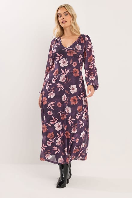 Yours Paarse Bloemen Maxijurk Size 42