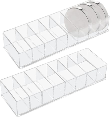 Cosmetische Organizer Set van 2, Transparante Plastic Opbergdoos met 8 Compartimenten voor Lippenstift, Oogschaduw en Make-up Accessoires