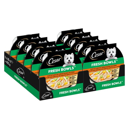 10x85g Cesar Fresh Bowls kip in saus natvoer voor honden