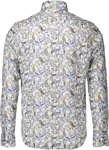 R2 Linnenblend Overhemd Paisley Wit - Maat L - Heren - Overhemden Formeel