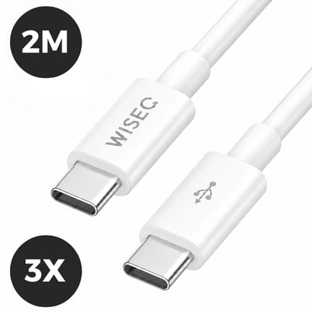 3x USB C snellaadkabel 2 meter - 60W - 3-pack - USB C naar USB C oplaadkabel en datakabel - geschikt voor iPhone en Samsung - WiseQ