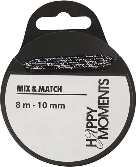 Satijnlint, B: 10 mm, zwart, 8 m/ 1 rol