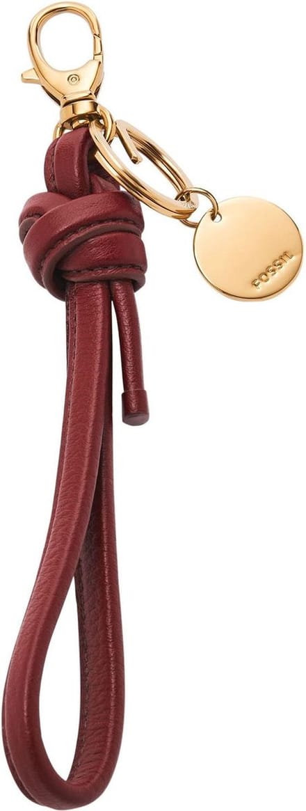 FOSSIL Leren Sleutelhanger Keyfob Key Ring Scarlet Donkerrood
