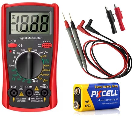 Digitale Multimeter - AC / DC - Transistor tester - Incl. 9V Batterij & meetsnoeren - Multi Meter - Rood