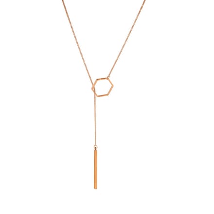 Rosé Goud Plated Ketting met hexagon en staafje