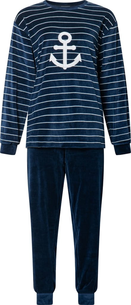 Lunatex dames pyjama velours - maat L - Anker - marine