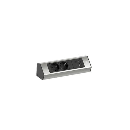 BACHMANN CASIA 2 2xCEE7/3 1xUSB A/C 22W 2,0m AEH roestvrij staal look