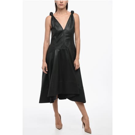 Leren jurk met knoopdetails in groen