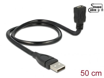 Delock Cable USB 2.0 Type-A male > USB 2.0 Micro-B female ShapeCable 0.50 m