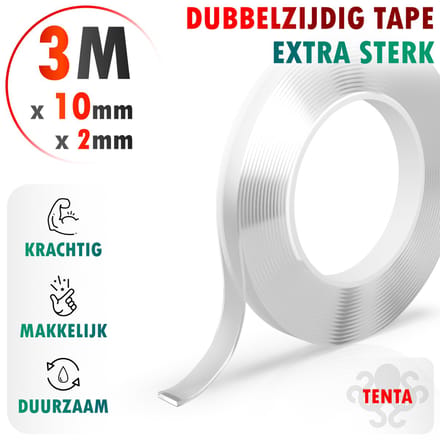 Dubbelzijdig Tape Extra Sterk 3m x 10mm x 2mm - TENTA Heavy Duty
