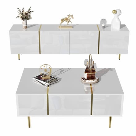 Meubelset - Modern - TV-meubel en Salontafel Set - Stijlvol Hoogglans Design - Hoogglans - Wit