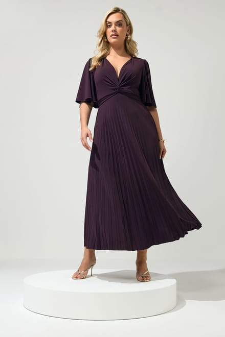 Yours London Donkerpaarse Geplooide Maxijurk Met Knoop Size 52