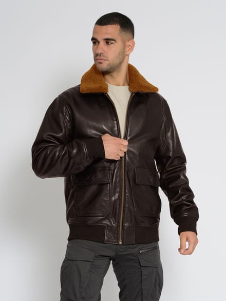 Top Gun leren jas TG2023002 met lamsleren kraag