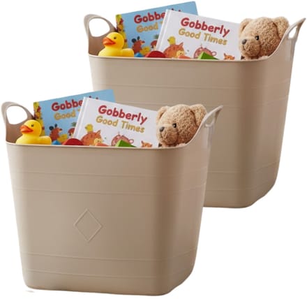 Storage solutions speelgoedmand - 2x - beige - 25 l - kunststof - 40 x 35 cm - opbergmand