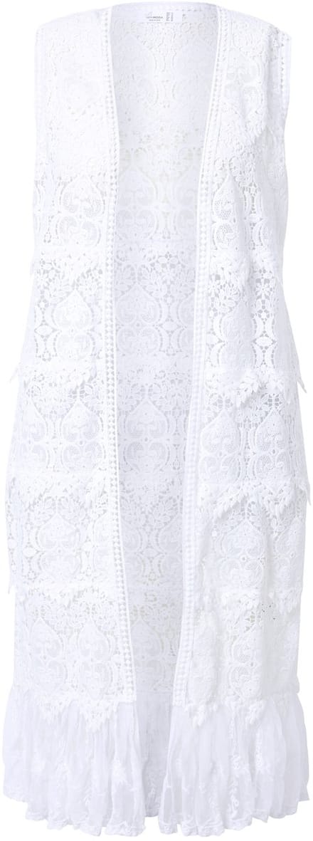 MIAMODA - Dames - Vest langer model kant met borduursel - Sneeuwwit - Maat 56