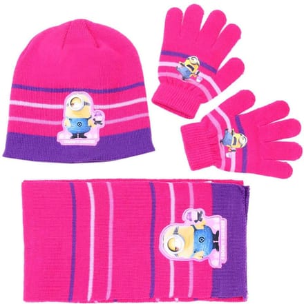 Roze en paarse set: sjaal, handschoenen, muts MINIONS