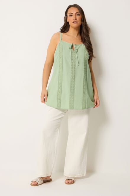 Yours Groene Gehaakte Linnen Camitop Size 58-60