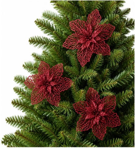 Kerstboomversiering Kerstster - 3x - 17 cm - rood glitter - op clip - ornament