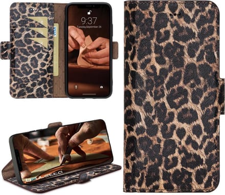 Bouletta iPhone 13 Pro compatibel leer BookCase hoesje - Smooth Leopard