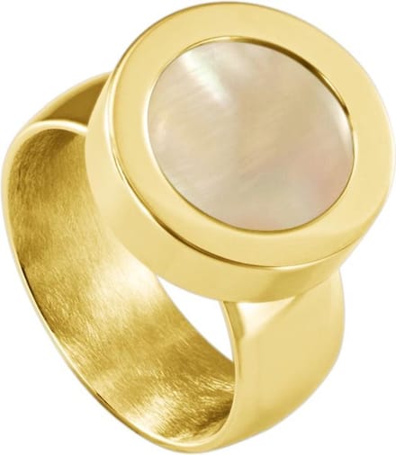 Quiges RVS Schroefsysteem Ring Goudkleurig Glans 19mm met Verwisselbare Perzikkleur Schelp 12mm Mini Munt