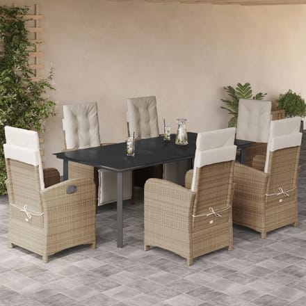 vidaXL - 7-delige - Tuinset - met - kussens - poly - rattan - beige