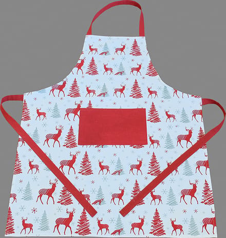Schort – Katoen – Kerst – Wit – Rood – Kerstbomen – Herten – Rendieren – 70 x 85 cm